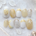 new❤︎ ミモザのフラワーガーデンネイル🌼｜春婚･前撮り•お着物に♡ ネイルチップ　ブライダル　結婚式　黄色　ウェディング　イエロー　春　入学式　卒業式　入園式　マグネット　ミモザ　フラワー