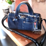 🆕人気再販❕️№840【DENIM❌️ドラム缶型ボストンバッグ♥】デニムリメイクハンドバッグ/ショルダーバッグ/軽量バッグ/ヒョウ柄/オシャレバッグ/バレンタイン