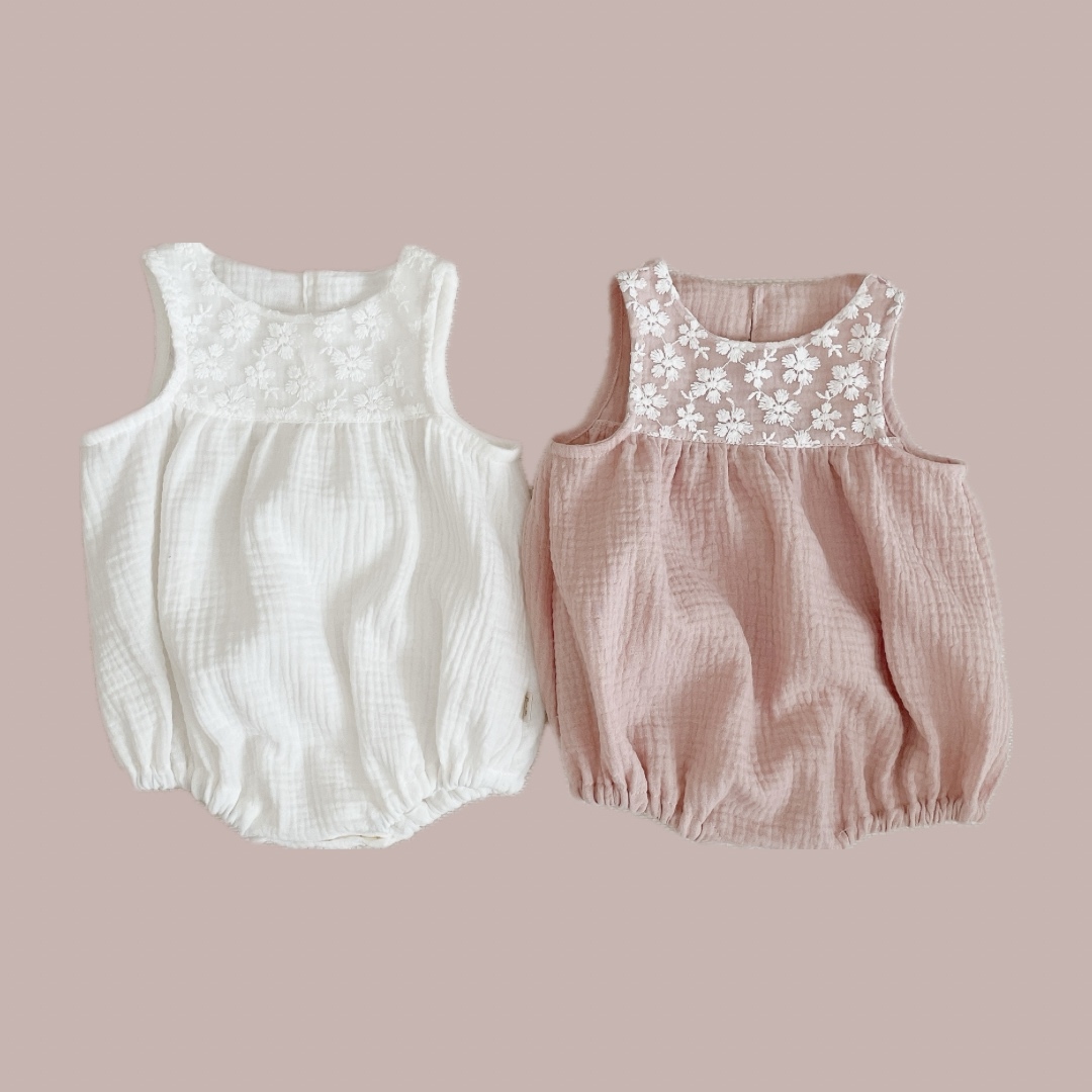 フラワーレース切替 ノースリーブロンパース｜ベビー服｜お揃いコーデ可