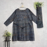 【訳あり】紬 着物リメイク👘短冊花紋 ロングチュニック《スヌード付き》