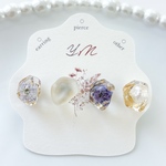 【選んで使える♡】小粒 花 レジン 鉱石 アクセサリー ピアス イヤリング アシンメトリー ブルー 揺れない 金属アレルギー対応 セット　スタッドピアス 冬 定番