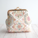 大人華やぐ インド刺繍 がま口ポーチ 10cm口金 ゴールド口金 ナチュラル 上品 ギフト プレゼント 