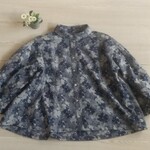 ネイビー花柄★丸襟後ろギャザーブラウス