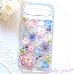 [ご注文品] 押し花ケース ＊ 紫陽花party ＊スマホケース   名入れ可能  ラメ・ホロ・スワロフスキー無料 [受注製作]