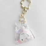 NEW🌸受注製作🌸桜とシマエナガ入りの透明なリボンポーチ　キーホルダー① (Sakura & Japanese long tailed tilt in a 🎀pouch keychain)