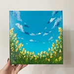 2月のお花『菜の花』25㎝×25㎝絵画/アクリル画/テクスチャーアート/アート/キャンバス/インテリア