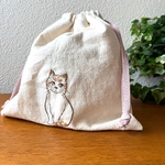 花猫　刺繍 巾着袋 