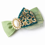 ＊green＊トリプルビックリボン୨୧＊アシンメトリーリボン＊インド刺繍リボン＊バレッタ＊H050