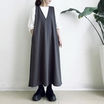 スウェット素材♪VカットAラインジャンパースカート（Dark Grey）