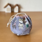 ＊YUWAおしゃれ猫 グレー ころんと自立する巾着 S＊飴ちゃん巾着 おやつ巾着 バッグの小物整理に