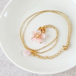 枝付き桜の花ペンダント｜大人シンプル 春 ピンク ゴールド パール