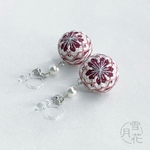 【受注制作】手まりイヤリング(ノンホールピアス)・手まりピアス＊桜-さくら-/えんじ［小さなてまり/手毬/手鞠］