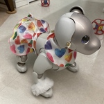  ［セットアップ］aiboちゃんのカラフルハートのスタイとギャザースカート　AI robot aibo's bib & skirt おっきなカラフルハート柄　 