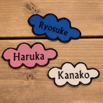 もくもく刺繍ワッペンS　同色3枚セット ブルー &ピンク(お名前オーダー)