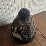 キッズ Lジュニア〜大人 ＊ポンポン付き ニット帽＊フレンチブル ×ボーダー グリーン ＊  帽子 56〜60