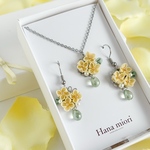菜の花のコフレセット ピアス/ イヤリング ネックレス リング つまみ細工 春 小ぶり 黄色 パステルカラー 
