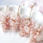 【総合ランキング4位】『天然石で咲かせた桜』ピンクトパーズ ローズクォーツ 誕生石 春 ピアス イヤリング 14kgf