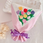 【新作】チューリップの花束巾着💐　チューリップの刺繍　花束の刺繍　巾着　ギフト　プレゼント