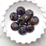 【18mmパープル】西ドイツヴィンテージ ペーズリー柄ラウンドアクリルカボション 2個セット　vintage 