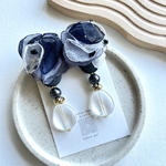 💙🩶🖤🫧ドットチュールミックス3色シフォンフラワーピアス