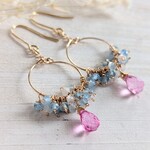 ハルマチパステルピンクトパーズサークルピアス☆アクアマリン、ムーンストーン