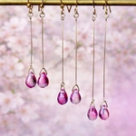《桜のしずくドロップ/ひと粒》ピアス　イヤリング　ピンク　桜　ひと粒　シンプル　ピアノ線　ワイヤー　しずく　チェコガラス　チェコドロップ