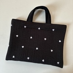 レッスンバッグ（ハート刺繍ブラックヌビ）ヌビバッグ