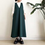 スウェット素材♪VカットAラインジャンパースカート（Bottle Green）