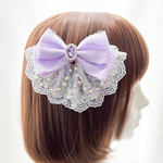 レースとパールたっぷり♡アイドルリボンクリップ　ラベンダー　ヘアクリップ　ヘアメ