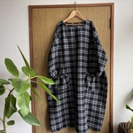 natural*薄起毛黒系チェックバルーンワンピース
