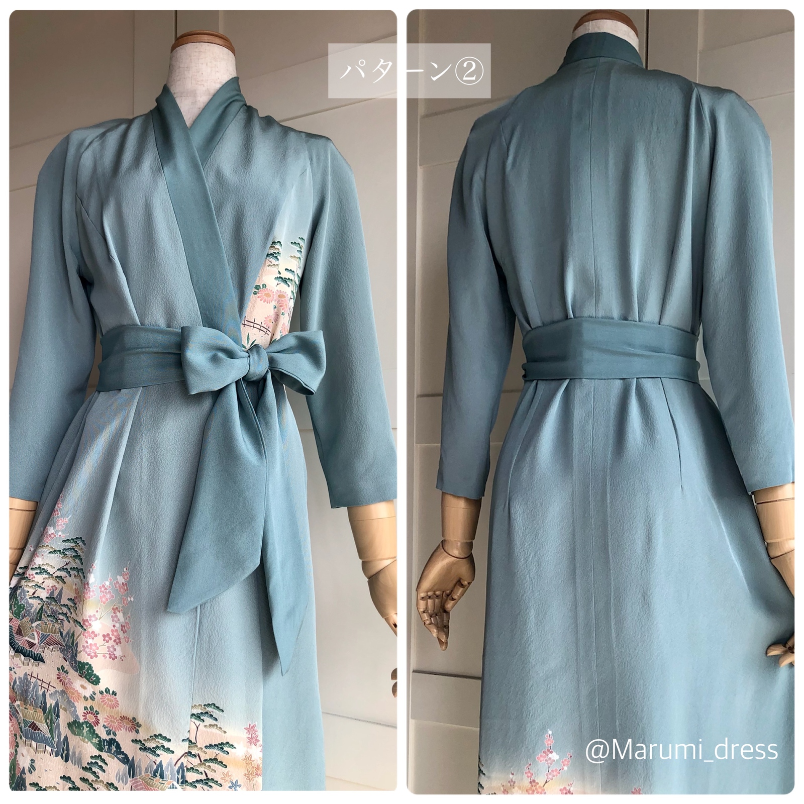 ファッション 着物リメイク セミアンティーク銘仙からスタンドカラー