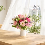 【送料無料】光触媒 アート 造花  フラワーアレンジメント フェイク かわいい メルヘン 花瓶 薔薇 ローズ オールドローズ  ピンク 大きめ テーブル 受付 エントランス 敬老の日　クリスマ　結婚式