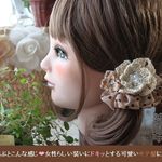 ..:*・゜handmade フォーマルドレスシュシュ手編みcotton花付茶水玉*