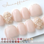 【1点限定！現品販売/すぐ発送】モノトーンのフラワーフットネイルチップ/Annaffiareフルペディキュア足用付け爪浴衣シンプルリゾートウェディング夏サンダル前撮り洋装ブラック黒クールゴールド和柄