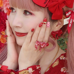 【EYEさんコラボ】Ｌリボンリング シュガーピンク✖️ハートホロ❤️ 撮影用 デート フェス ロリィタ 可愛い ドレス