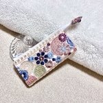 4ポケット　仕切り付きポーチ　ピンク　インド刺繍リボン　ポーチ　じゃばら　ファスナー　コインケース　小銭入れ　ミニポーチ
