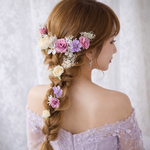🌷　ヘッドドレス　ブライダル　ウエディング　かすみ草　ローズ　ヘアアクセサリー　結婚式　ラプンツェル　卒業式　成人式髪飾り　和装　振袖　造花　前撮り　発表会　くすみピンク