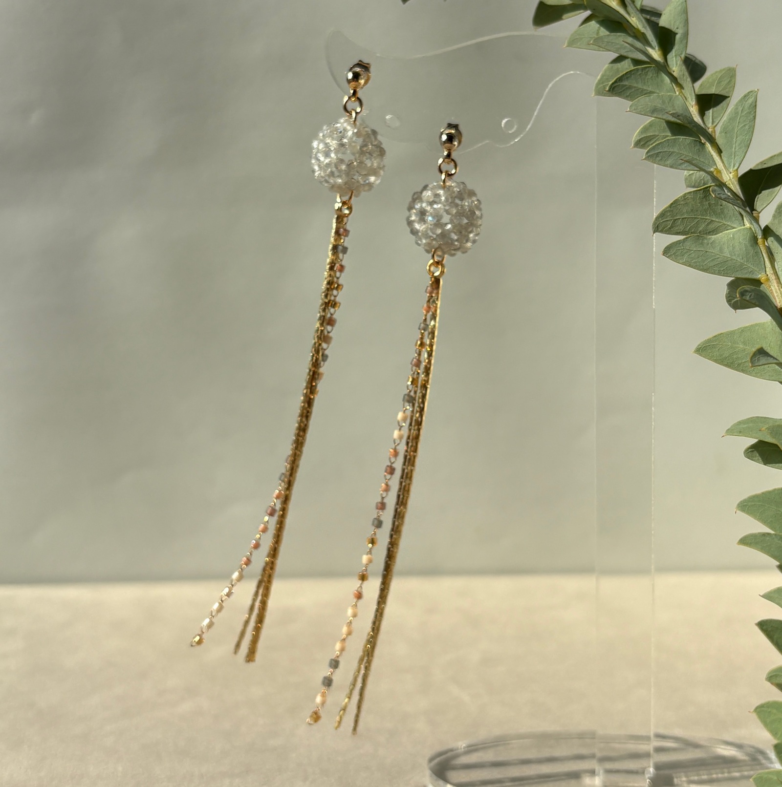 ピアス (ルチルクォーツ/フラーレン)チタンピアス金具使用 イヤリング