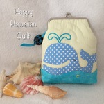 ドットくじらのスマホ・シガーポーチ☆ハワイアンキルト☆がま口
