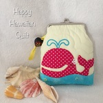 ドットくじらのスマホ・シガーポーチ☆ハワイアンキルト☆がま口ピンク