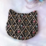 大人かわいい ねこ型ポーチ インド刺繍生地×合皮 親ねこちゃん