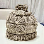 春夏用♪コットン素材の土偶ニット帽子　オリーブベージュ　遮光器土偶　ハンドメイド