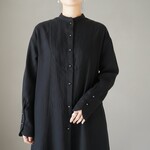 釦が選べる　ラウンドワンピース　/  ロング丈 / ワンマイルウェアー / コットンリネン / ブラック