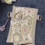 インド刺繍リボン🎀スマホポーチ🎀丸カラビナ付きポーチセット🎀くすみピンク系🎀※ストラップなし