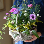 アネモネフランピンクパープルの揺れる小花の花籠
