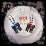 Spooky Cat Ribbon 使い魔の猫リボンネックレス　青×黒猫