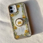  【ミモザフレーム】 押し花スマホケース　iphone17 16 15 SE 全機種対応　android 花柄　ソフトケース　手帳型ケース　ショルダー　バンパーケース グリーン　ナチュラル　ミモザ