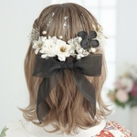 O7  オーガンジーリボン　ドライフラワー　髪飾り　黒　ゴールド　桜　卒業式　袴　成人式　振袖　結婚式　