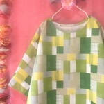 【重ね着】春色 刺し子パッチワーク模様 ゆったりワンピース green