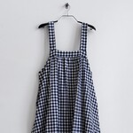 スクエアカットのジャンパースカート * Cotton linen 濃紺X白のタータンチェック *